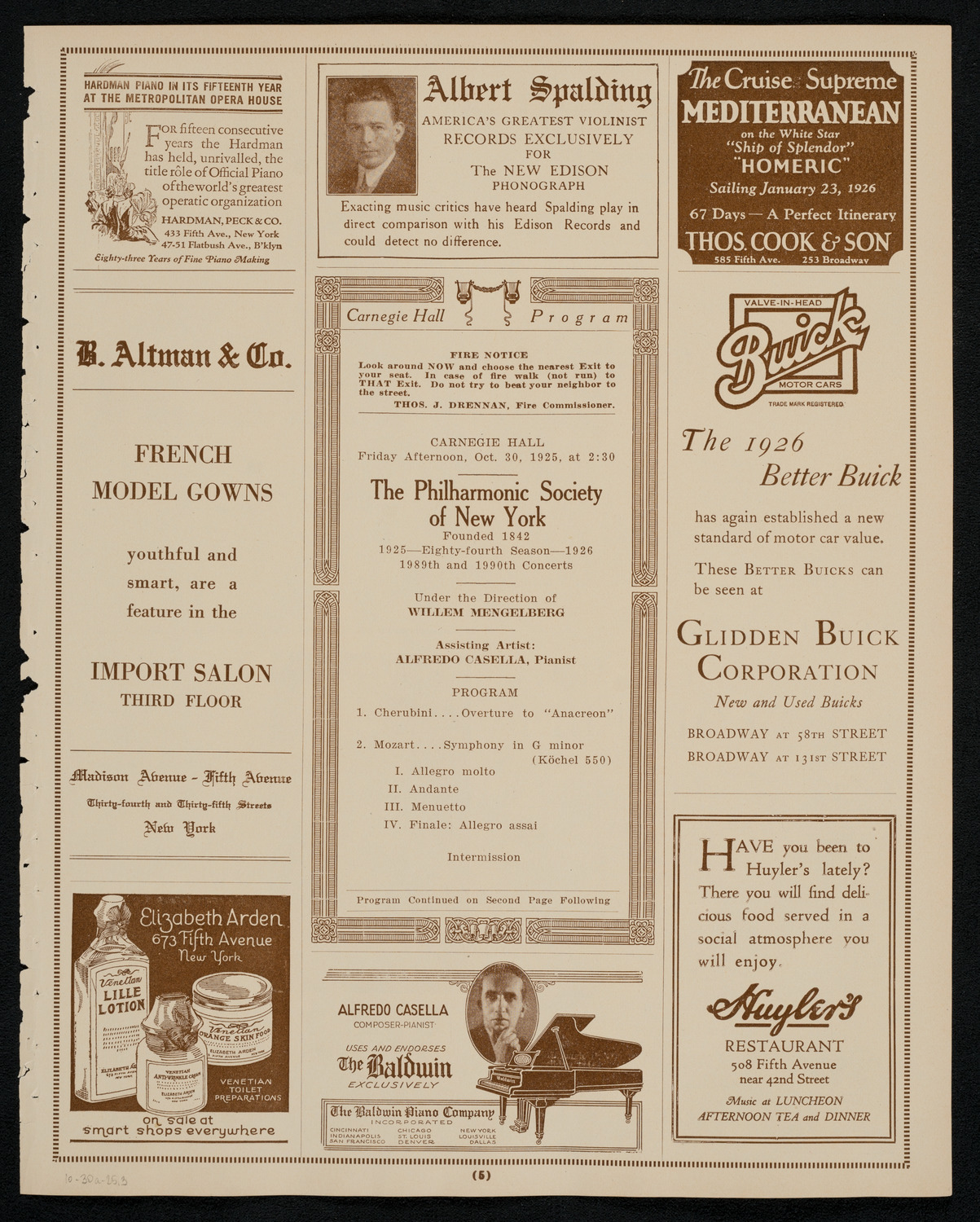 New York Philharmonic, October 30, 1925, program page 5