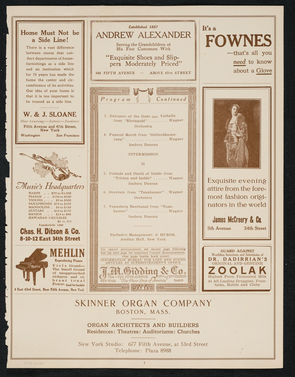 Isadora Duncan, Dancer, with Orchestra, October 14, 1922, program page 7