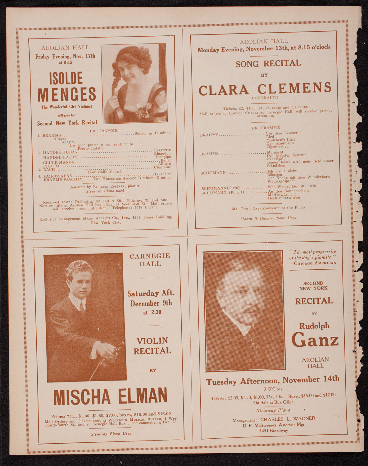 Alma Gluck, Soprano, November 11, 1916, program page 10