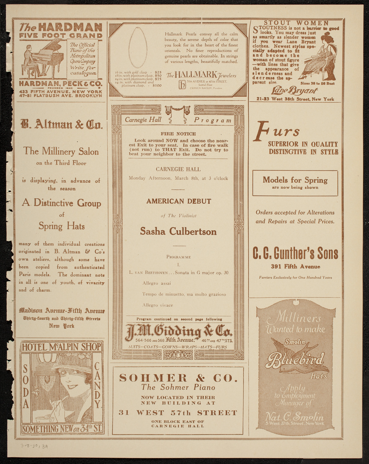 Sascha Culbertson, Violin, March 8, 1920, program page 5