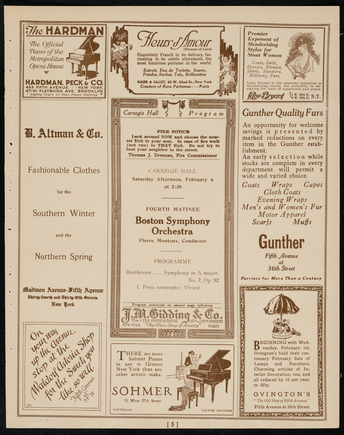 Boston Symphony Orchestra, February 4, 1922, program page 5