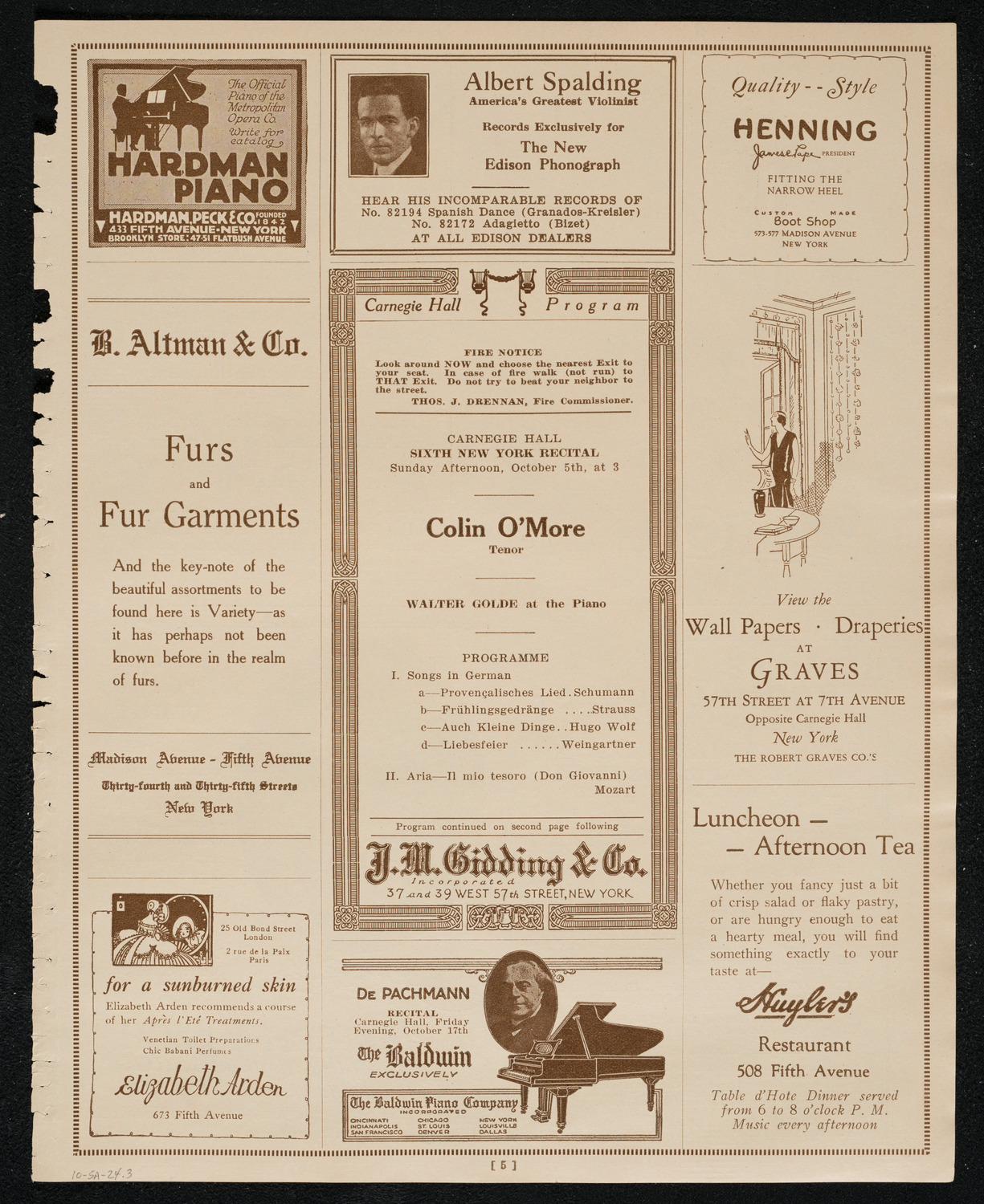 Colin O'More, Tenor, October 5, 1924, program page 5