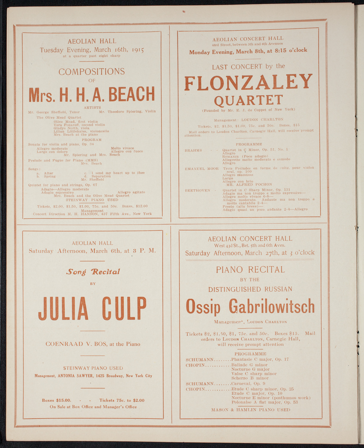 New York Philharmonic, March 4, 1915, program page 10