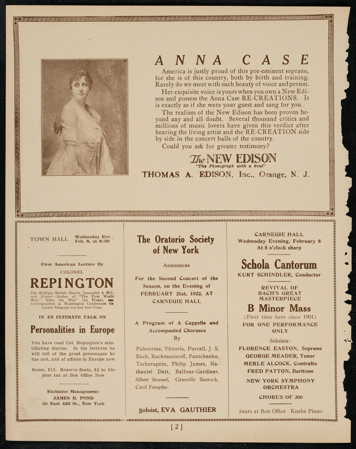 New York Symphony Orchestra, February 2, 1922, program page 2