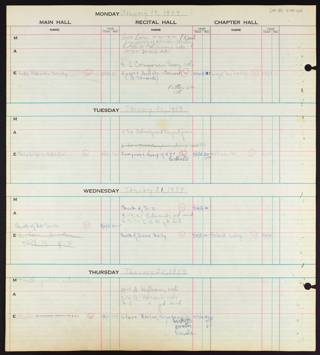 Carnegie Hall Booking Ledger, volume 4, page 34