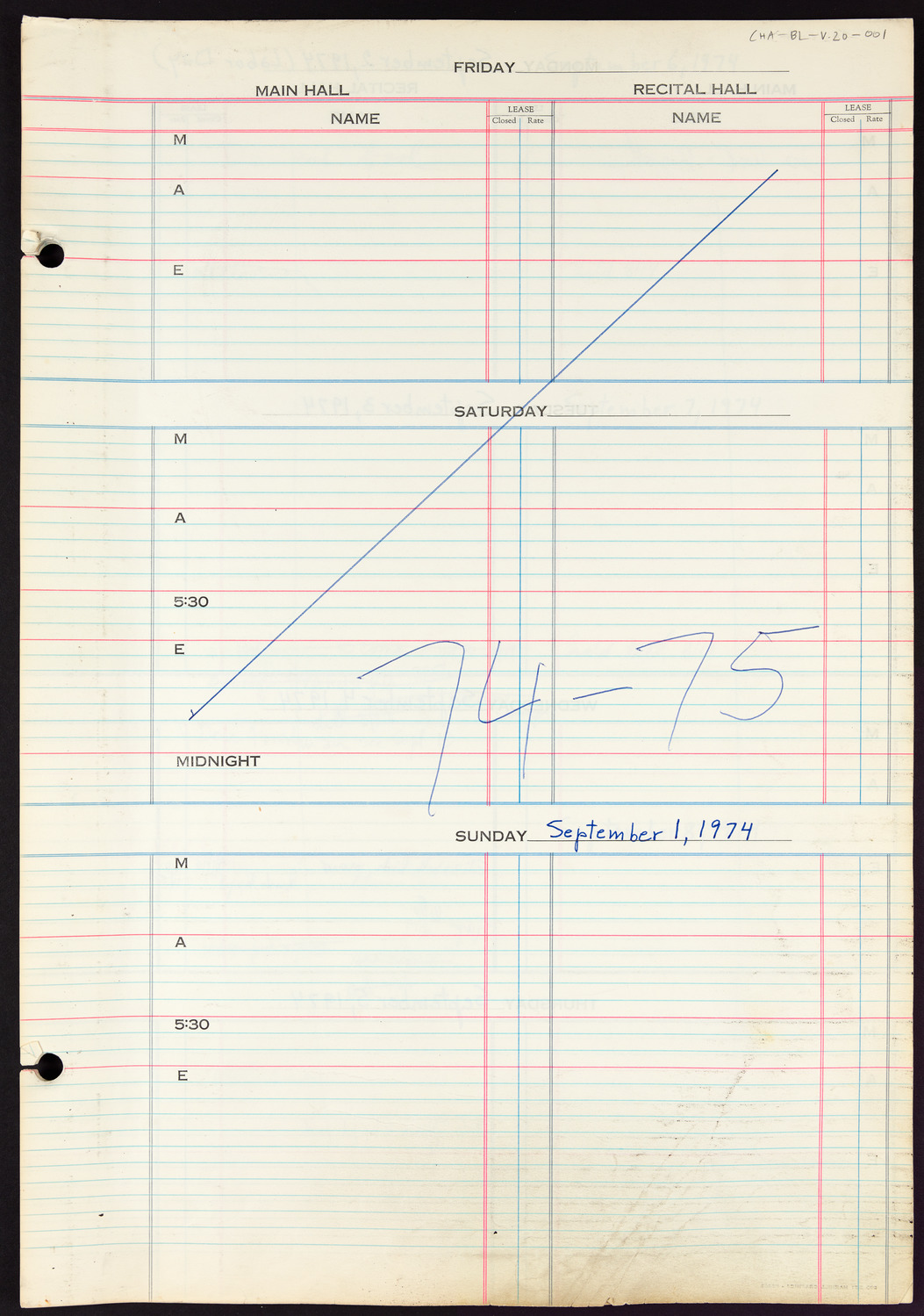 Carnegie Hall Booking Ledger, volume 20, page 1