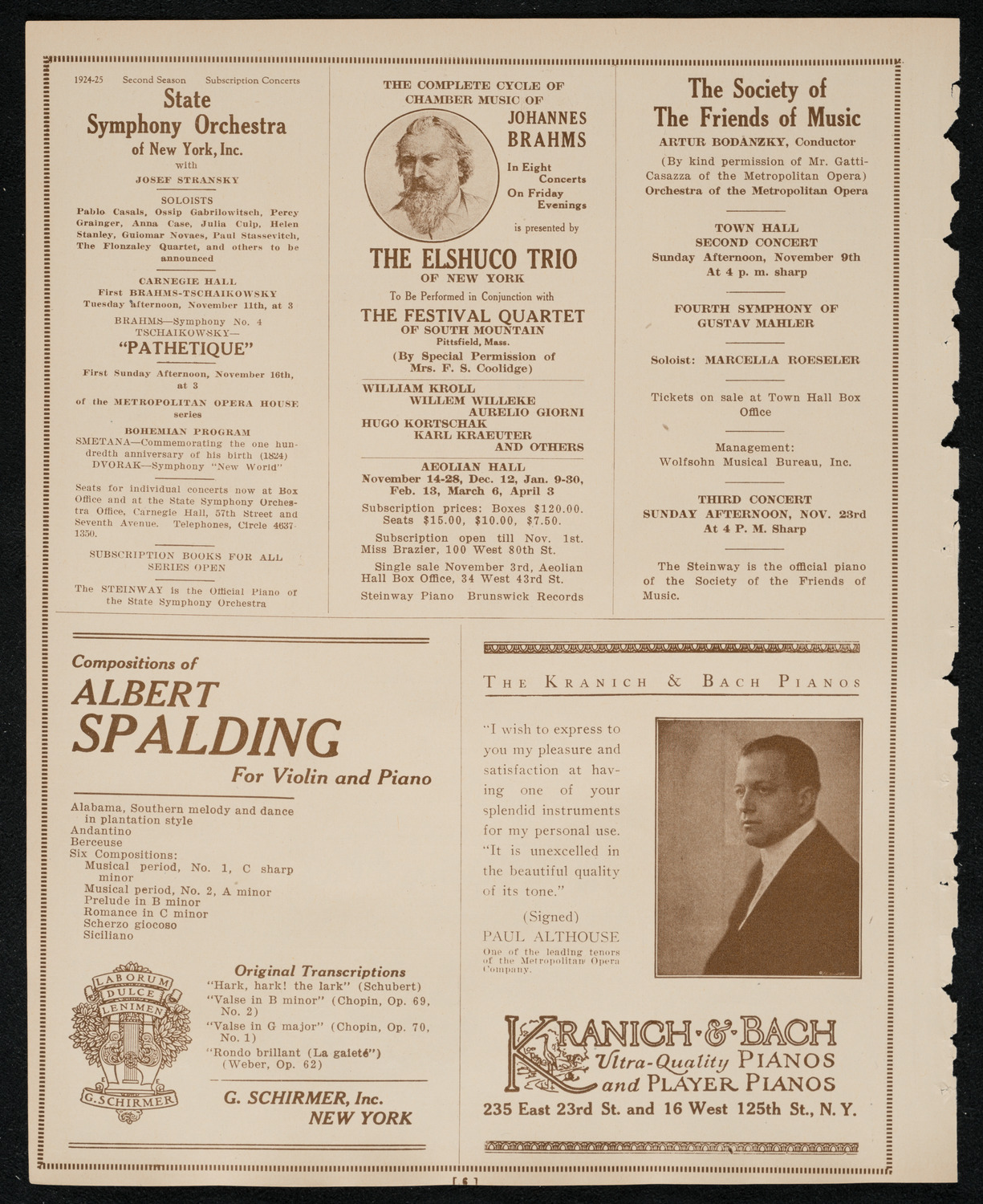 New York Philharmonic, November 6, 1924, program page 6