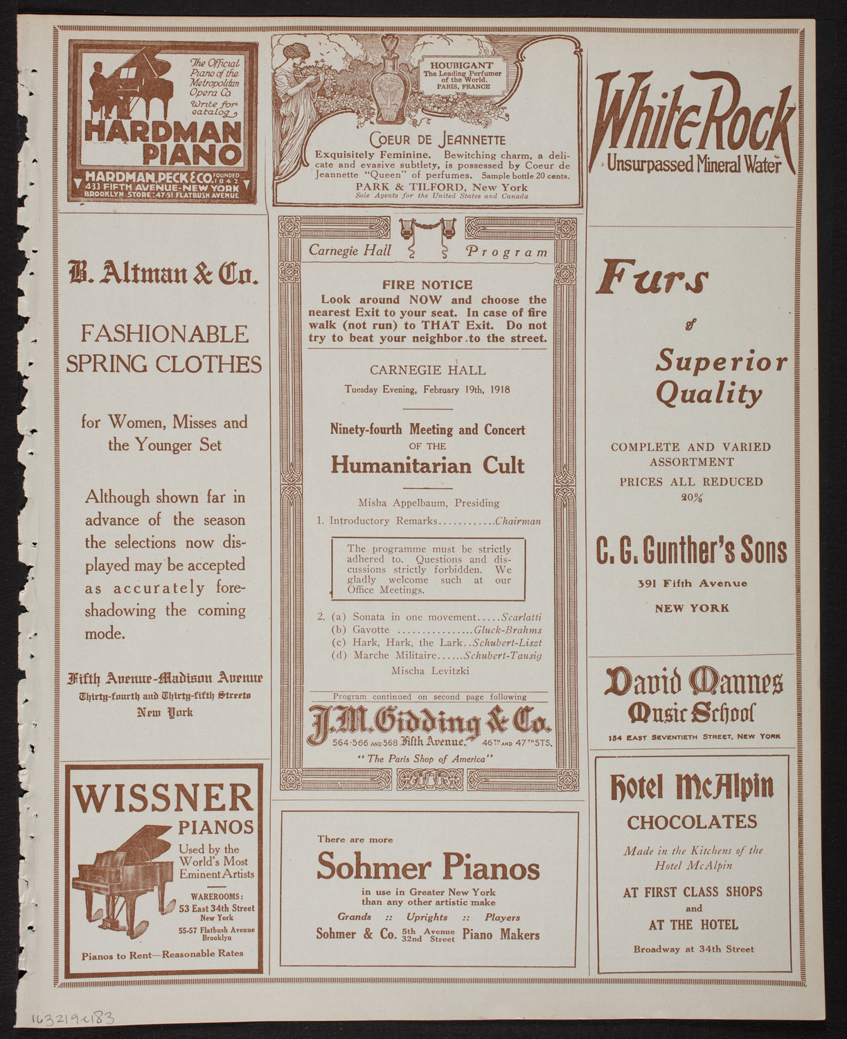 Meeting: The Humanitarian Cult, February 19, 1918, program page 5