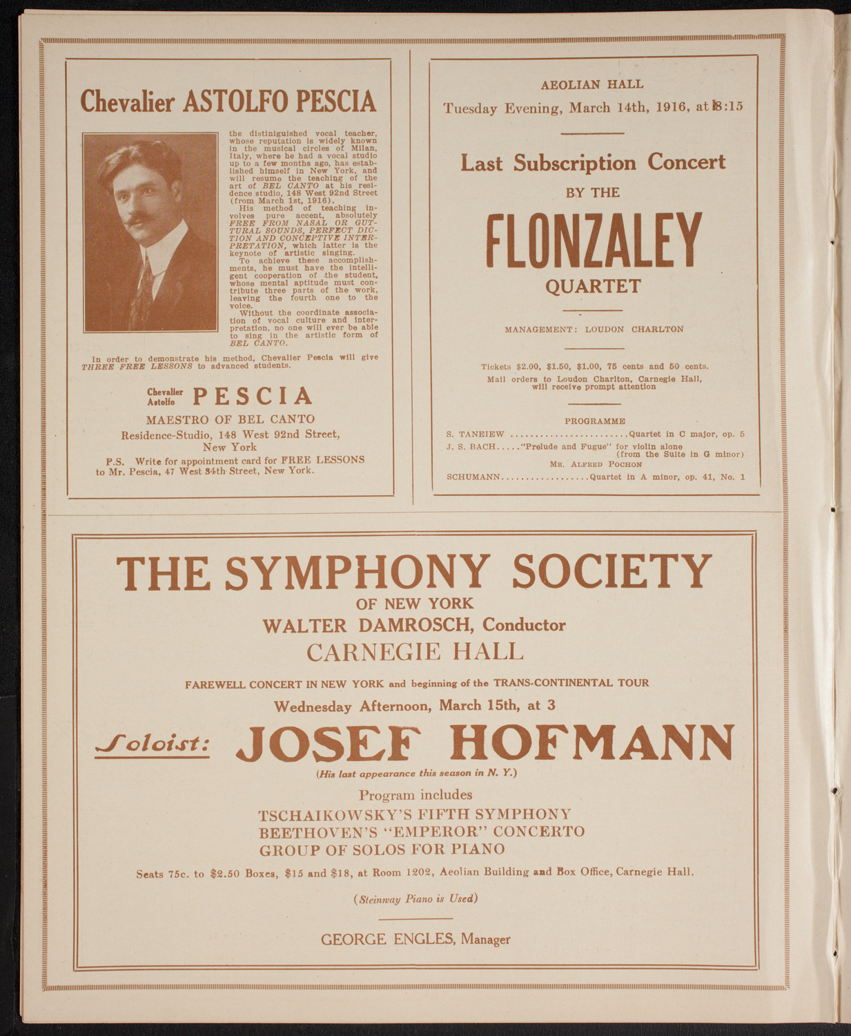 New York Philharmonic, March 11, 1916, program page 8