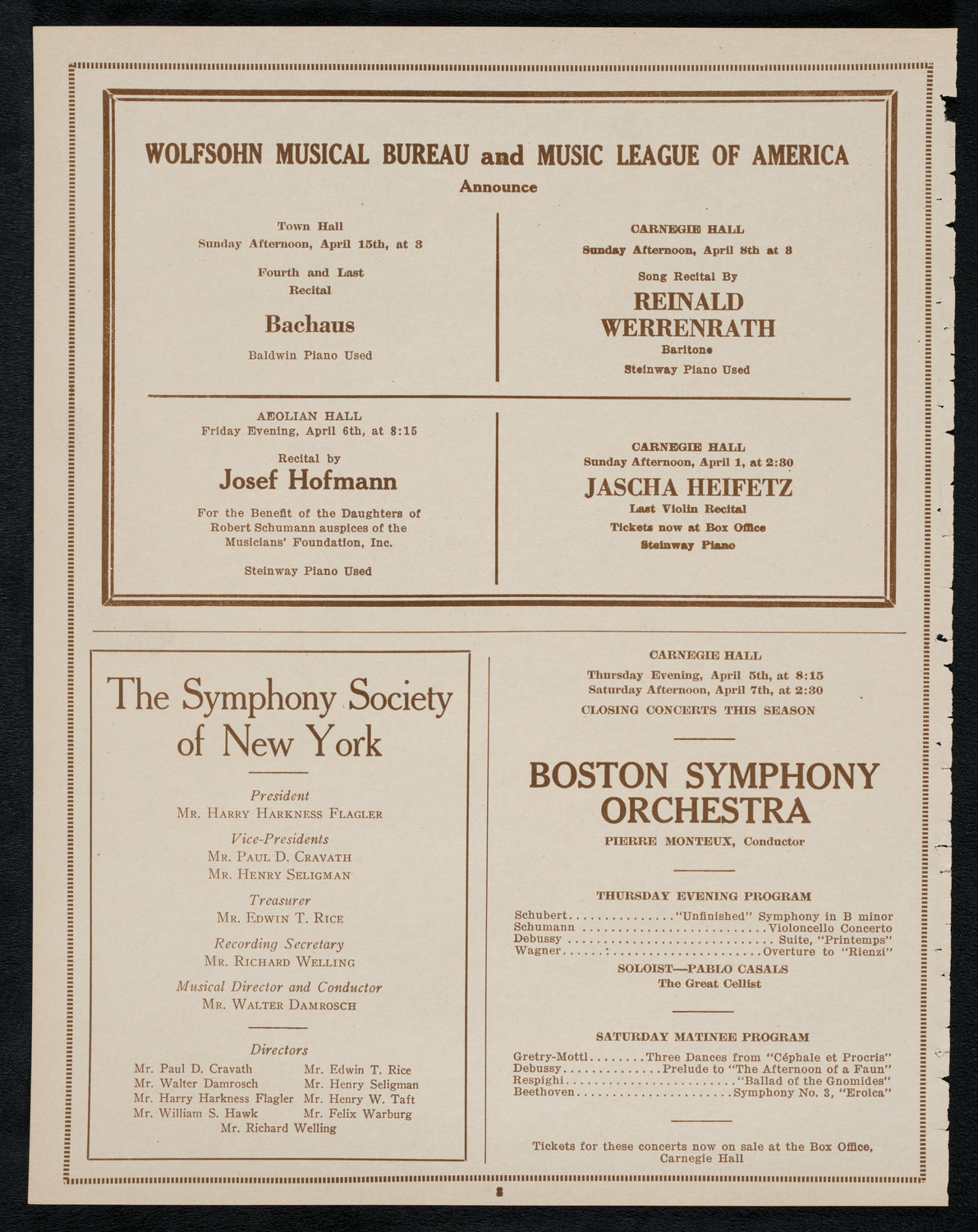 Erno Dohnányi, Piano, March 31, 1923, program page 8