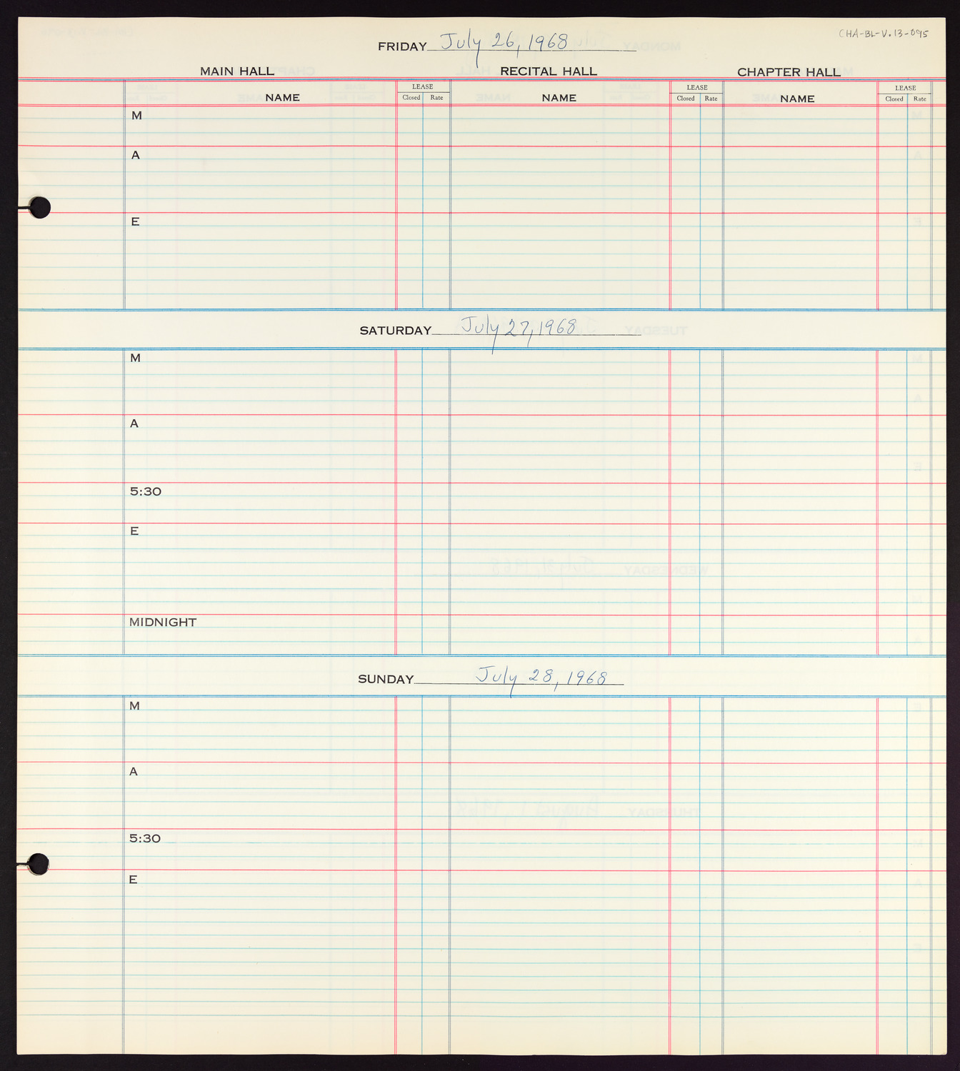 Carnegie Hall Booking Ledger, volume 13, page 95