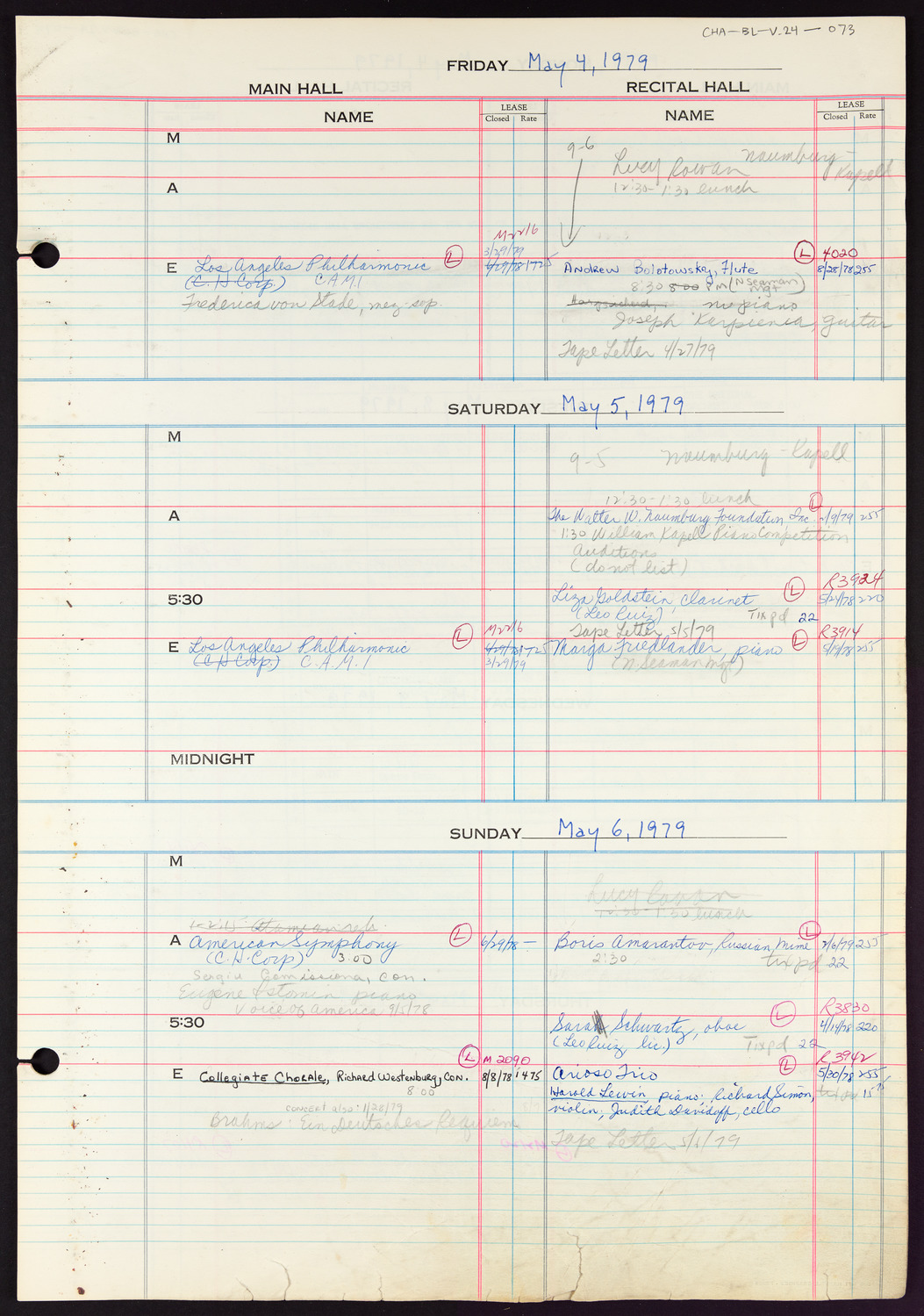 Carnegie Hall Booking Ledger, volume 24, page 73