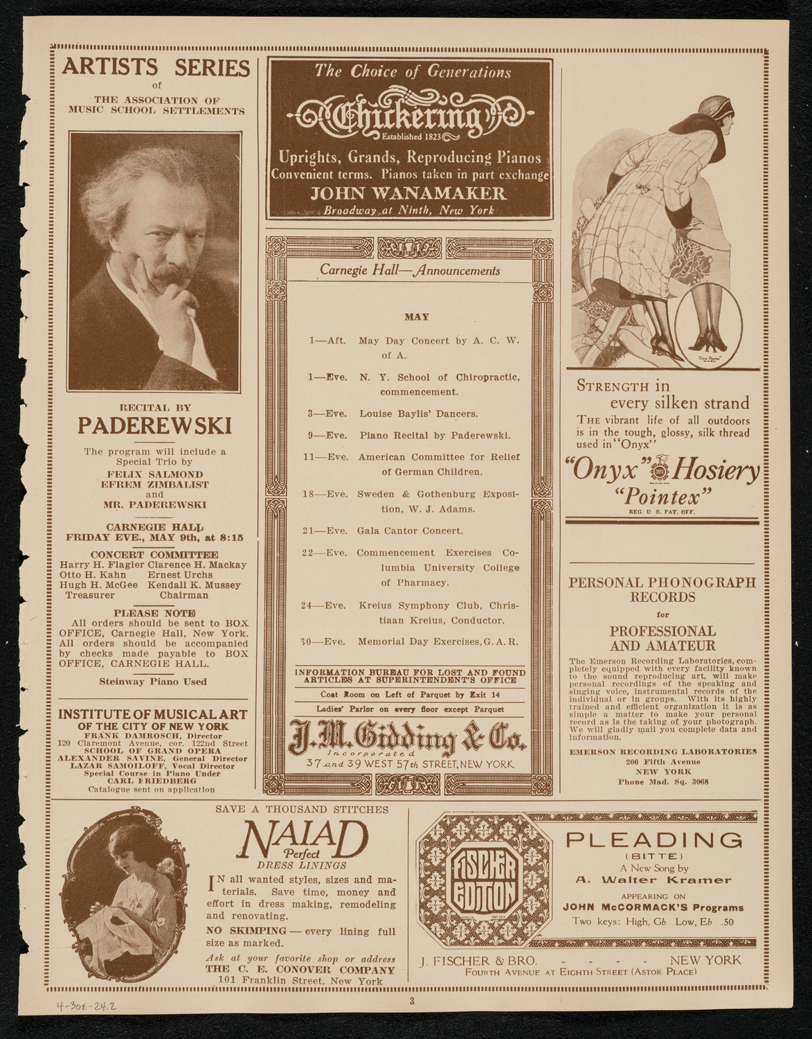 Grainger's Choral and Orchestral Concert, April 30, 1924, program page 3