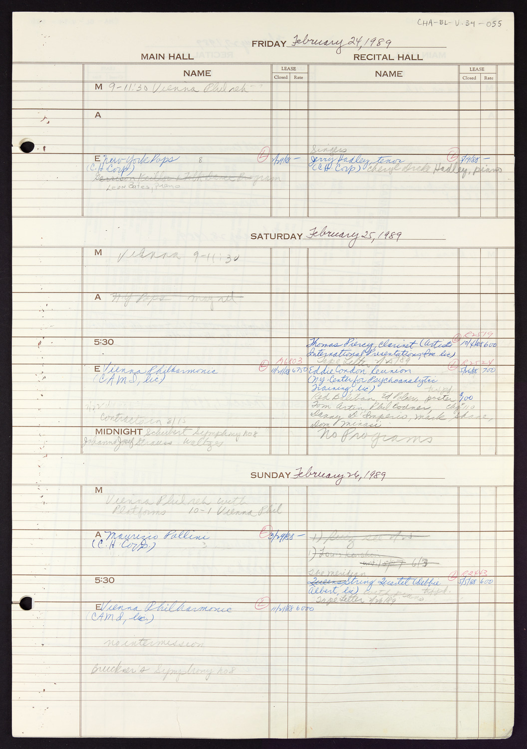 Carnegie Hall Booking Ledger, volume 34, page 55