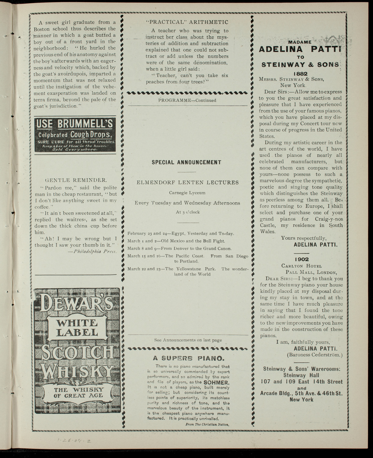 Lecture by Dwight Elmendorf, January 26, 1904, program page 3