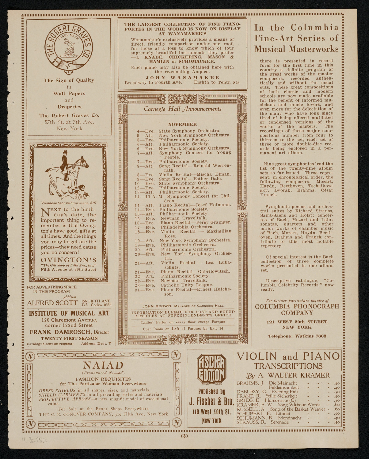 Philadelphia Orchestra, November 3, 1925, program page 3