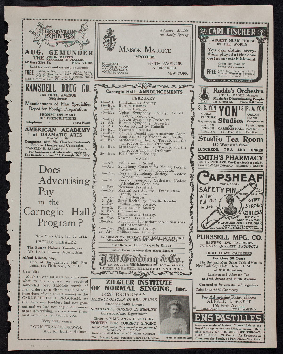 New York Banks' Glee Club, February 17, 1912, program page 3