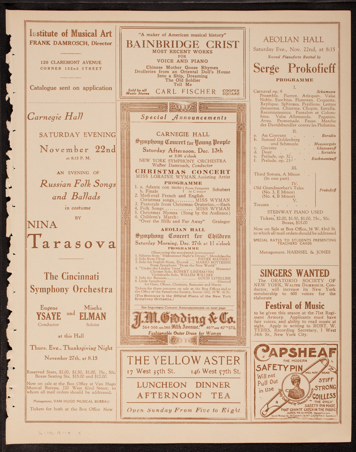 Evening Mail Save-A-Home Fund Concert: New York Philharmonic, November 19, 1919, program page 9