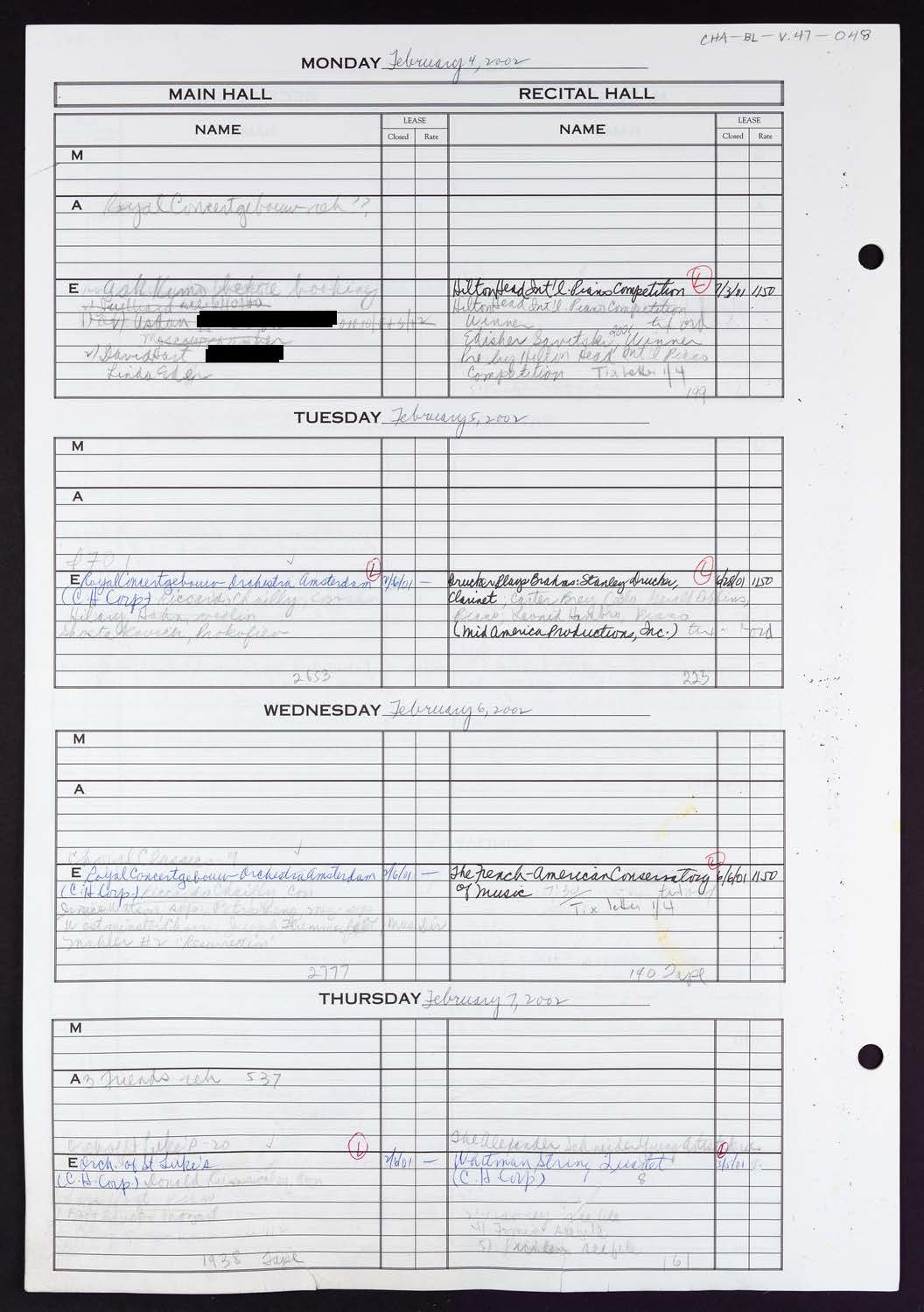 Carnegie Hall Booking Ledger, volume 47, page 48