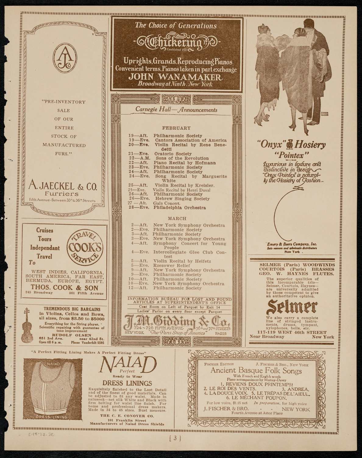 New York Philharmonic, February 18, 1922, program page 3