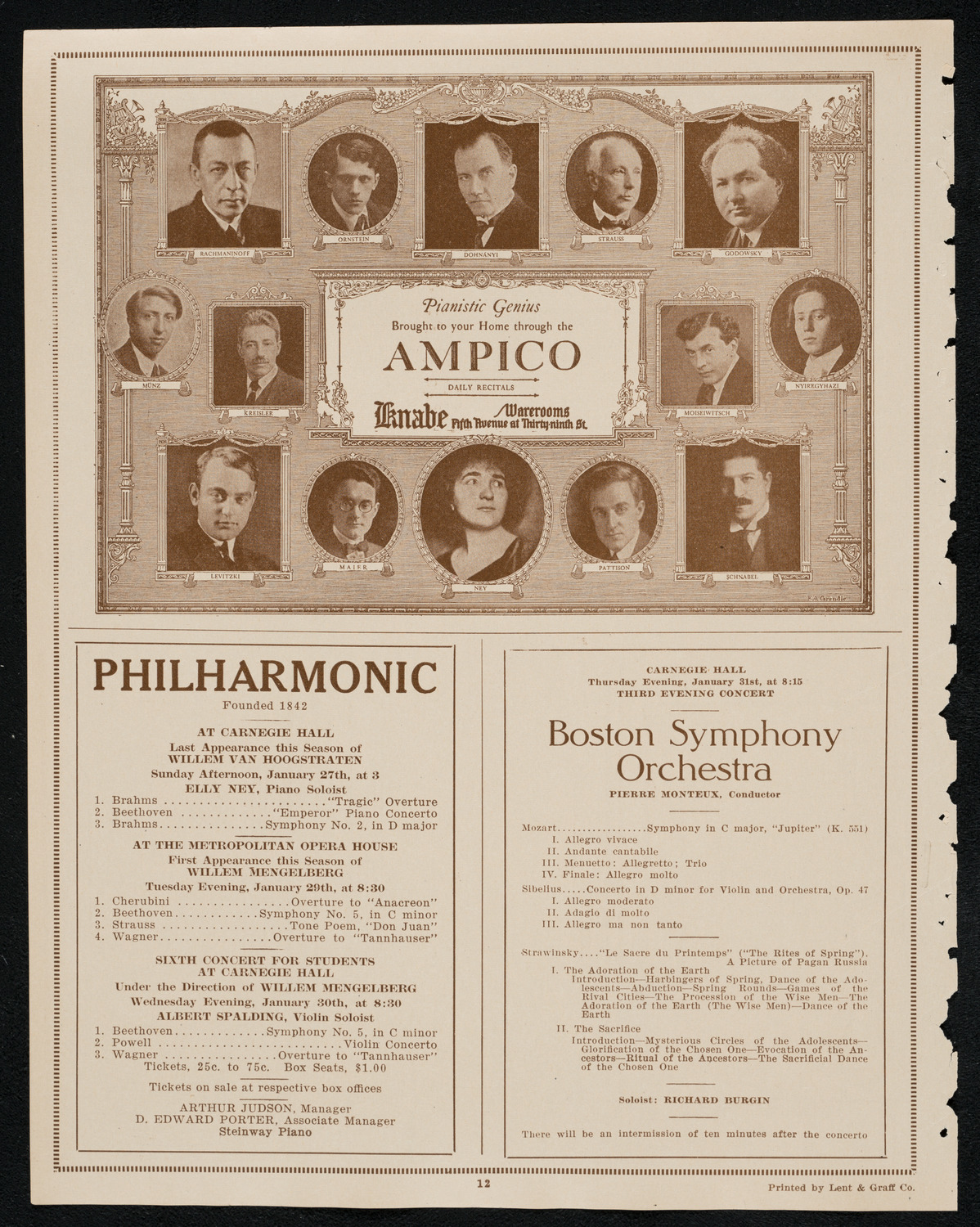 New York Philharmonic, January 25, 1924, program page 12