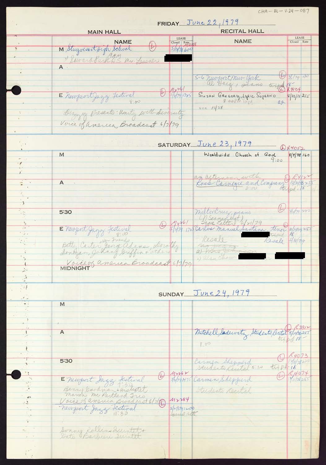 Carnegie Hall Booking Ledger, volume 24, page 87