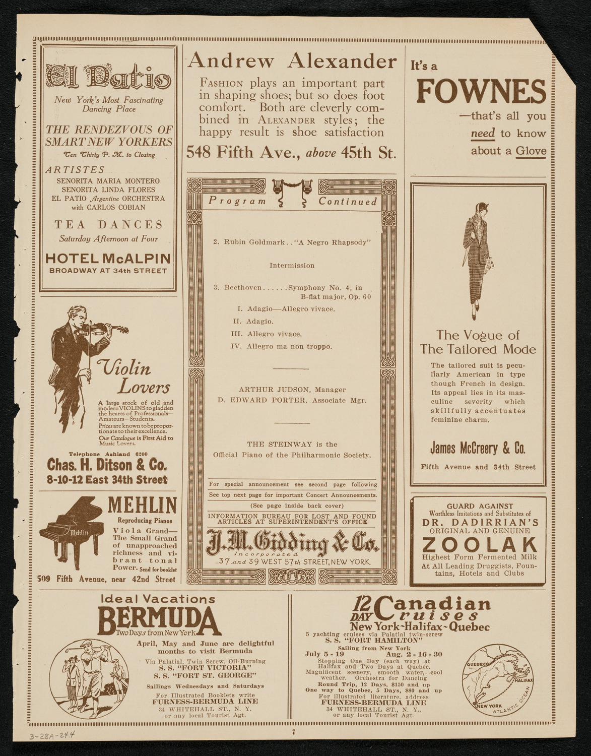 New York Philharmonic, March 28, 1924, program page 7