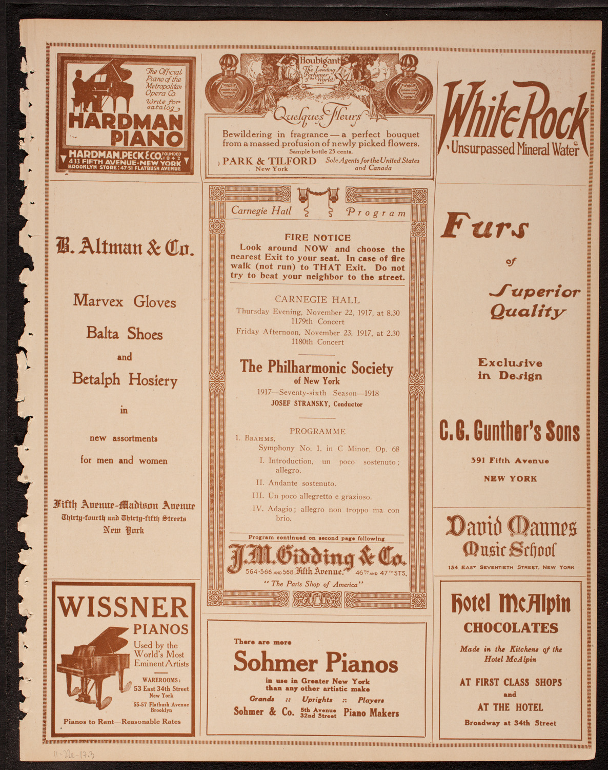 New York Philharmonic, November 22, 1917, program page 5