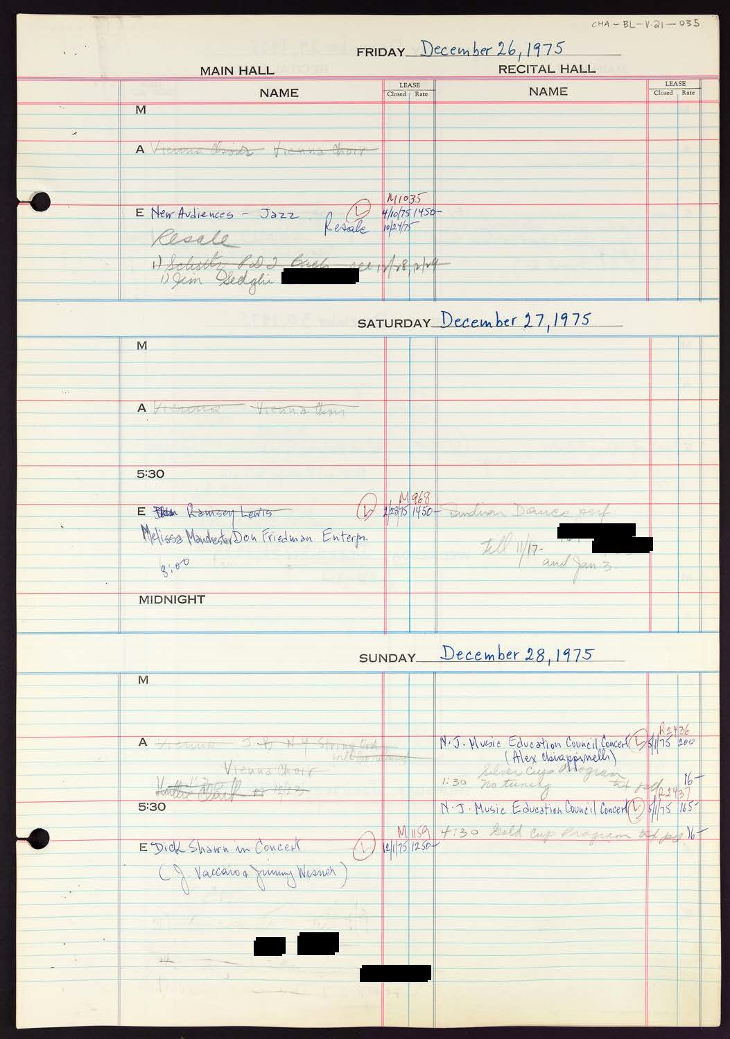 Carnegie Hall Booking Ledger, volume 21, page 35