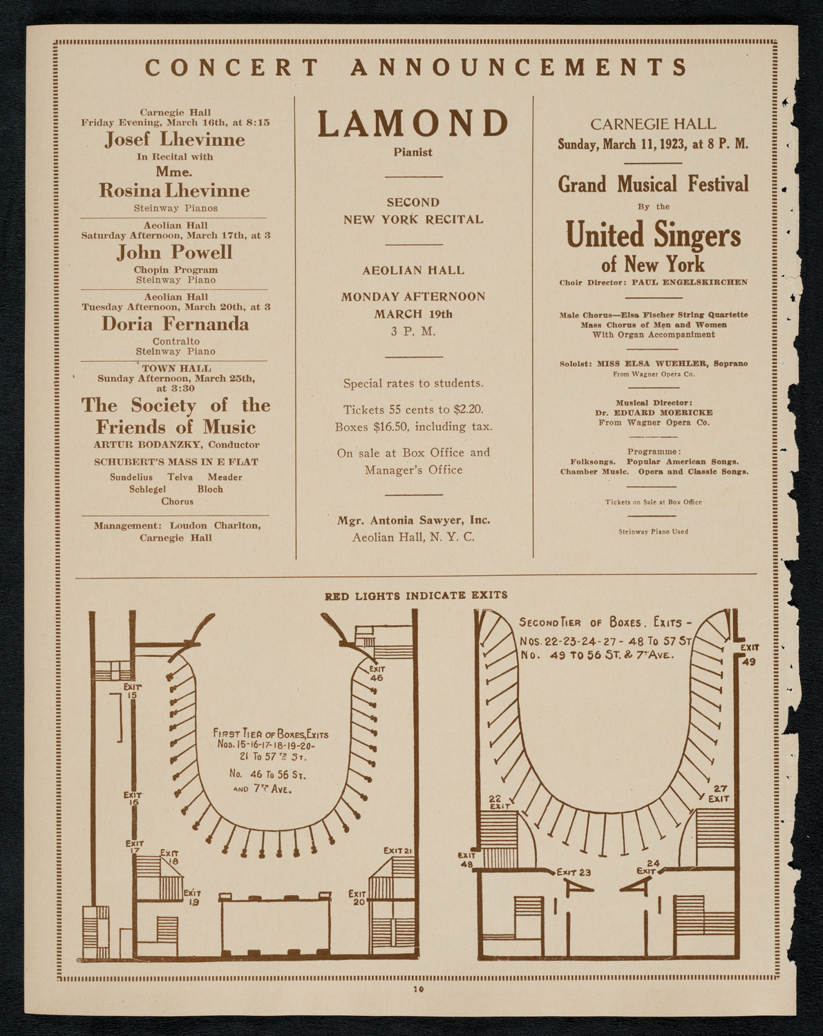 Benno Moiseiwitsch, Piano, March 10, 1923, program page 10