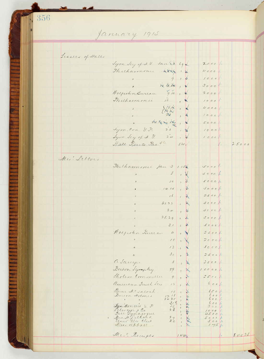 Music Hall Accounting Ledger Journal, volume 7, page 356