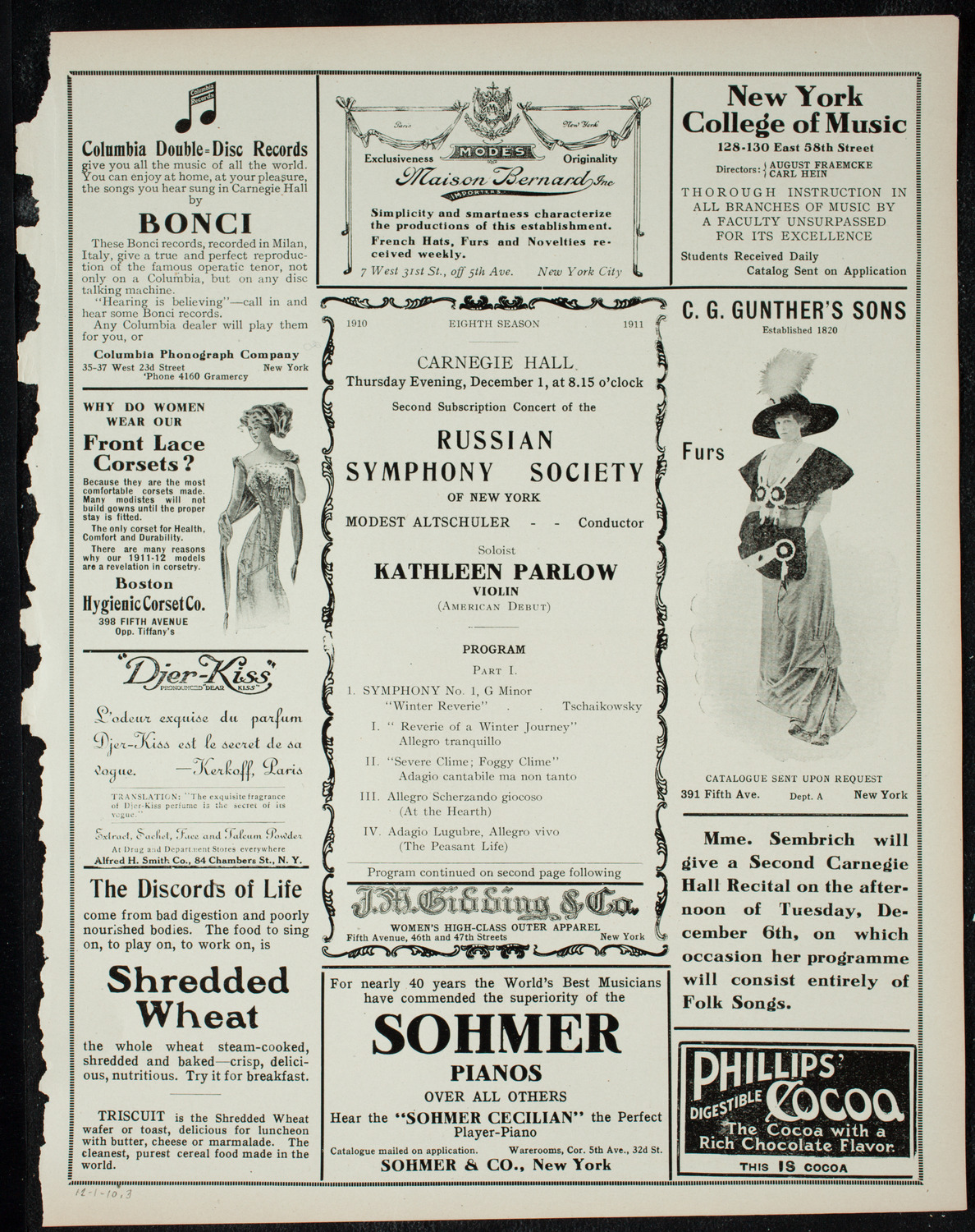 Russian Symphony Society of New York, December 1, 1910, program page 5