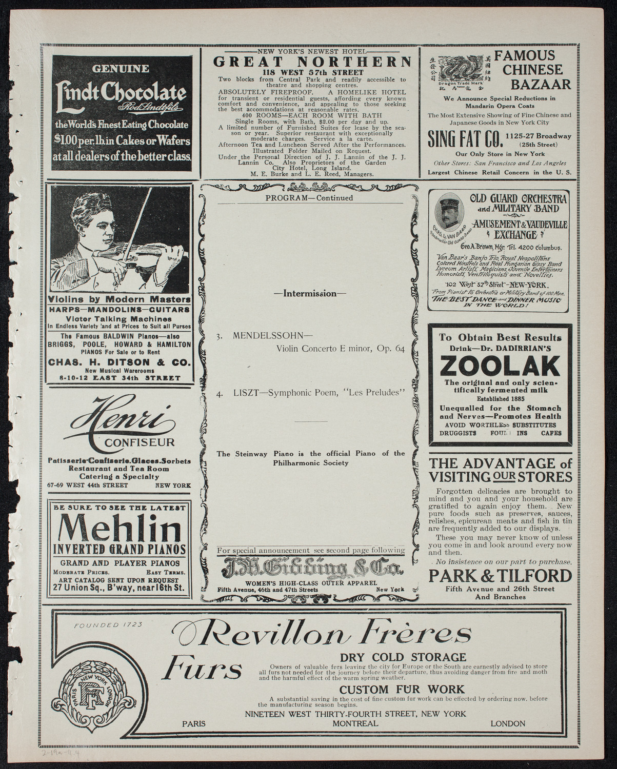 New York Philharmonic, February 19, 1911, program page 7