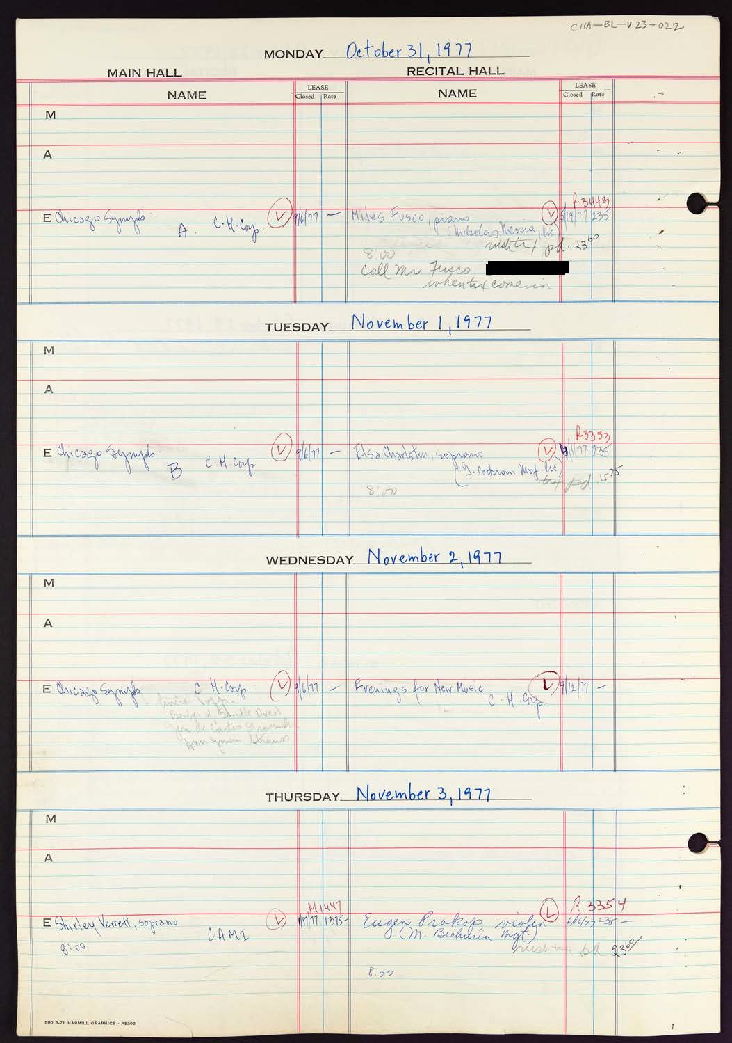 Carnegie Hall Booking Ledger, volume 23, page 22