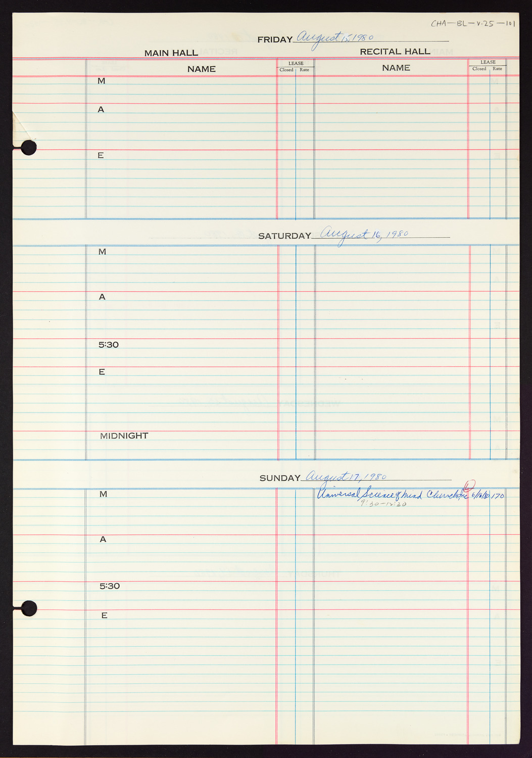 Carnegie Hall Booking Ledger, volume 25, page 101