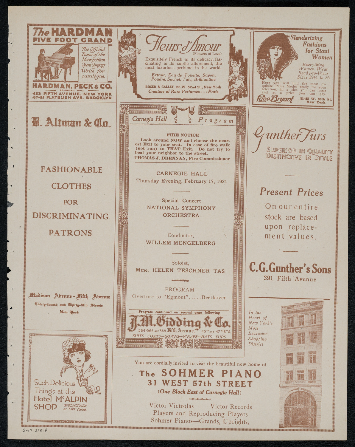 National Symphony Orchestra, February 17, 1921, program page 5