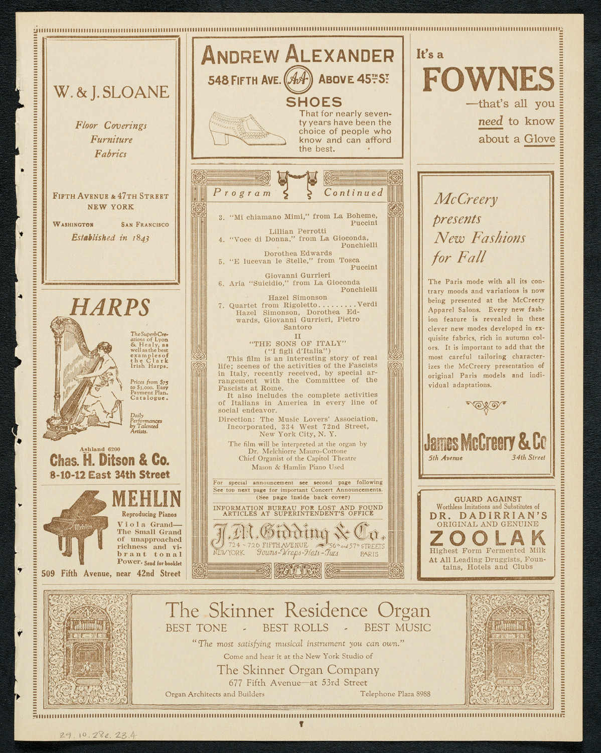 Operatic Concert and First Showing of "The Sons of Italy" ("I figli d'Italia"), October 28, 1923, program page 7