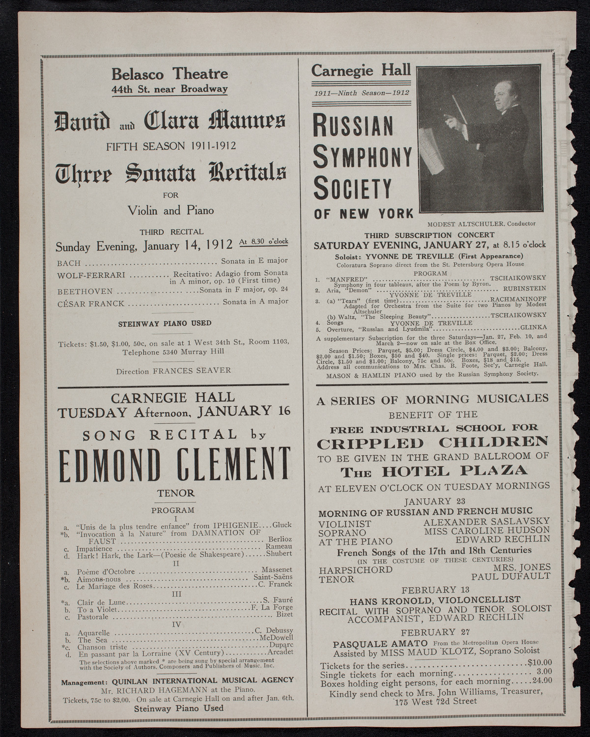 Alessandro Bonci, Tenor, January 10, 1912, program page 10