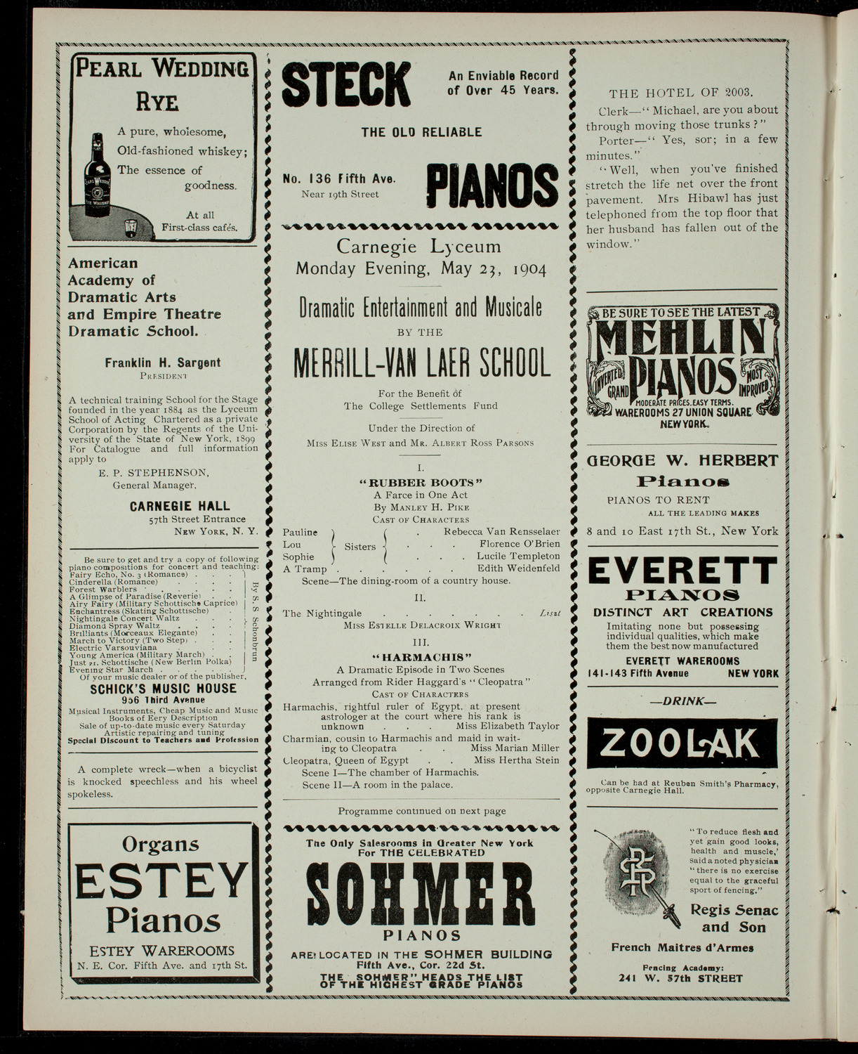 Dramatic Entertainment and Musical by the Merrill-Van Laer School, May 23, 1904, program page 2