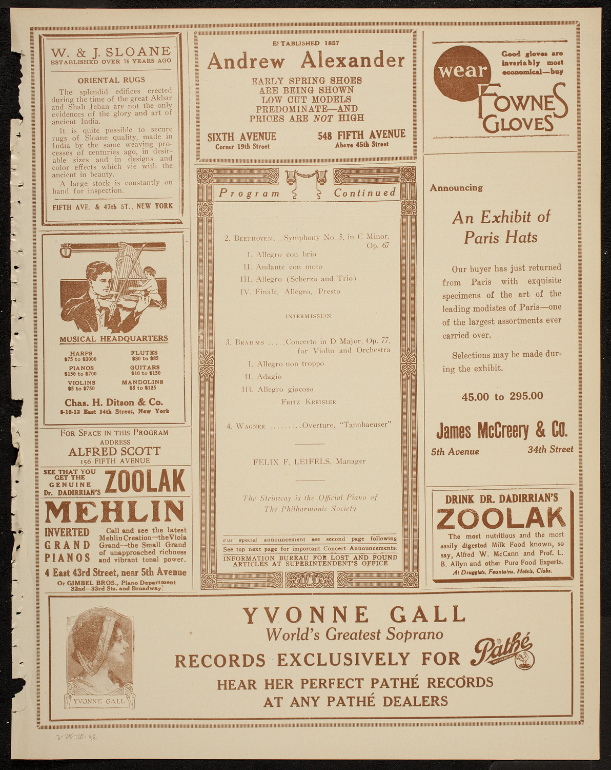 New York Philharmonic, March 25, 1920, program page 7