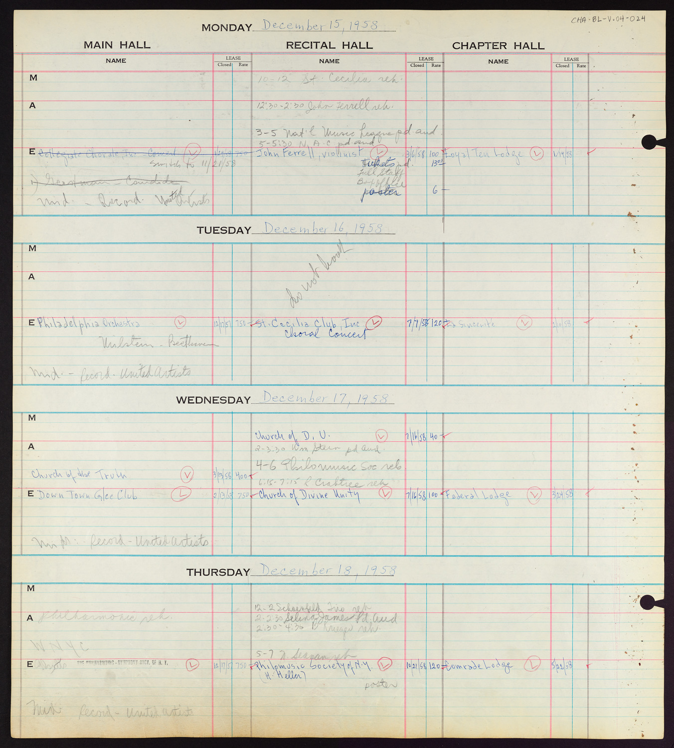 Carnegie Hall Booking Ledger, volume 4, page 24