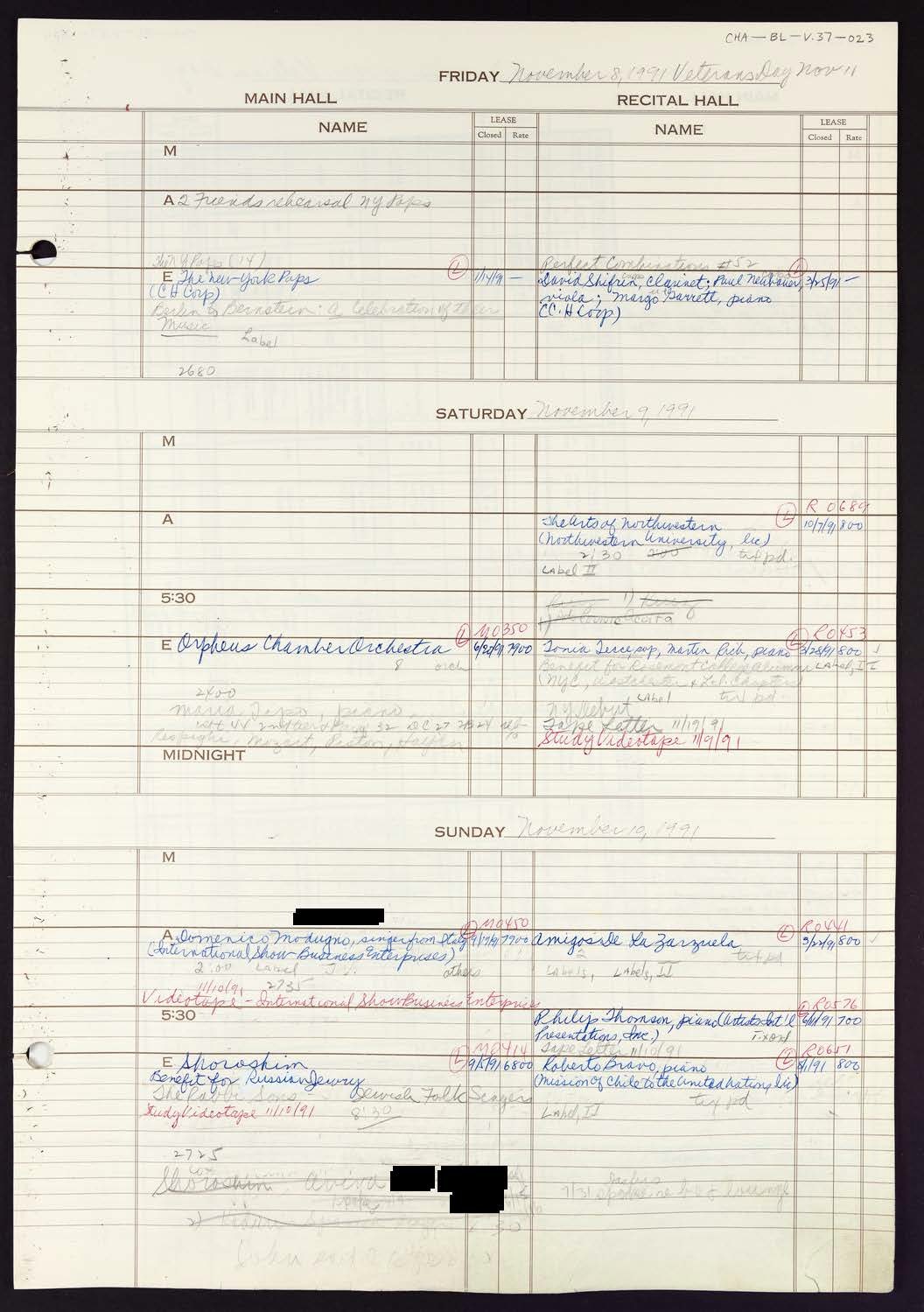 Carnegie Hall Booking Ledger, volume 37, page 23