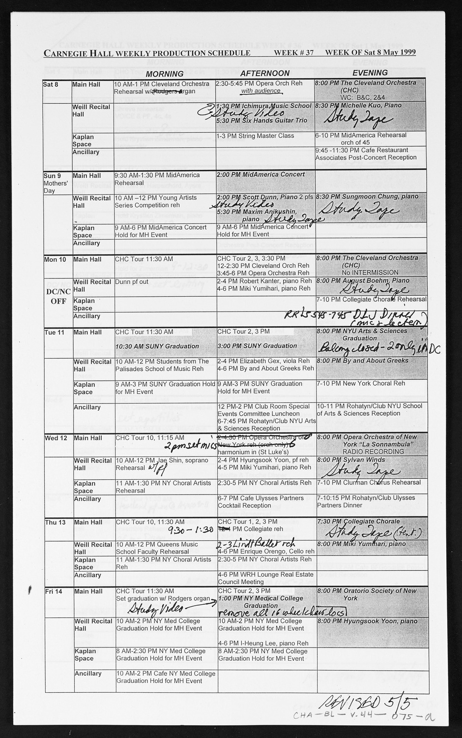 Carnegie Hall Booking Ledger, volume 44, page 75a