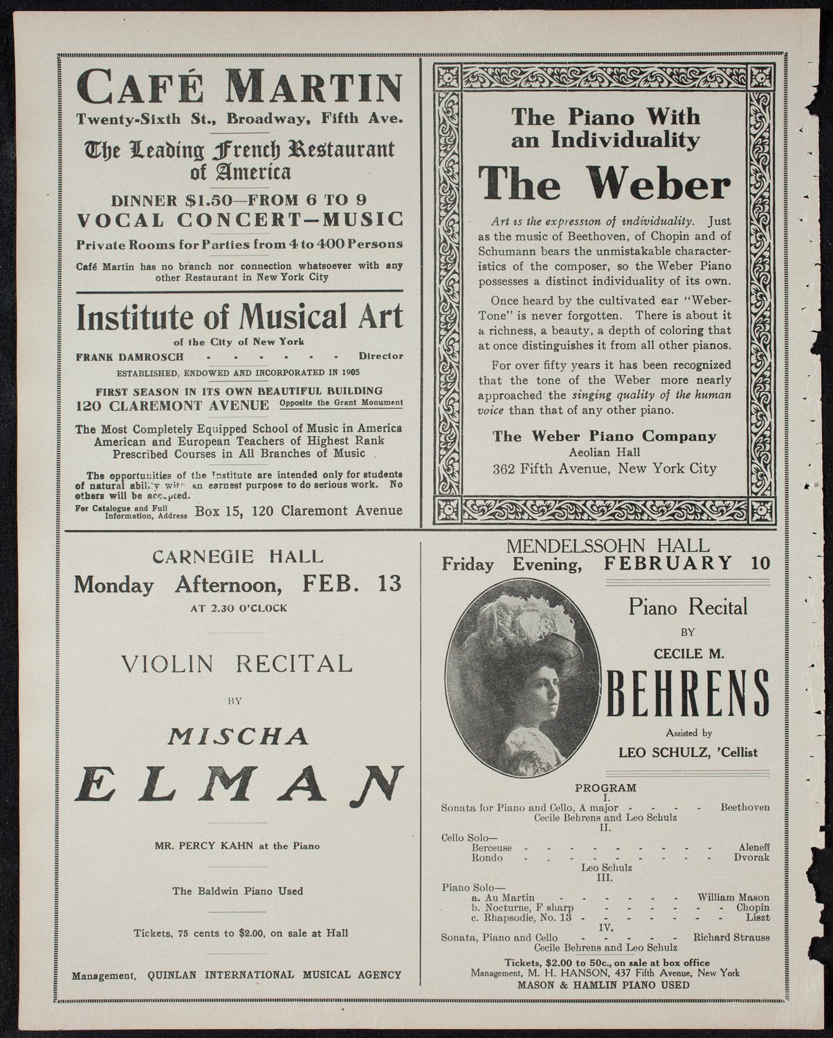 New York Philharmonic, February 5, 1911, program page 6