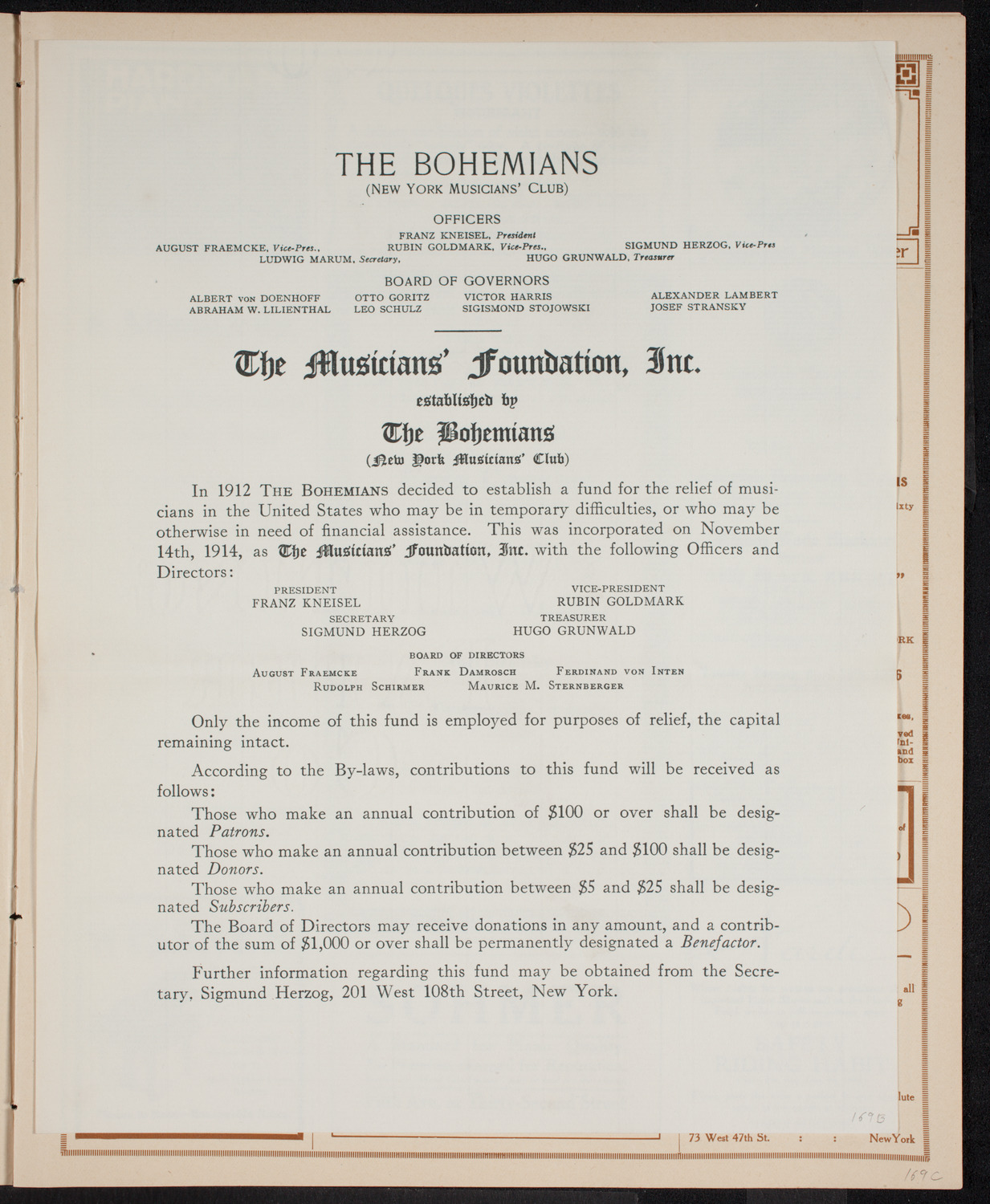 Benefit: Musicians' Foundation, Inc., March 29, 1916, program page 5