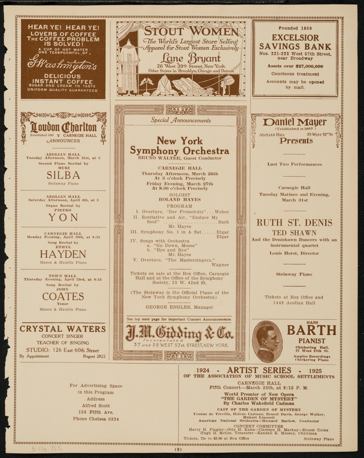 Ruth St. Denis with Ted Shawn and the Denishawn Dancers, March 17, 1925, program page 9