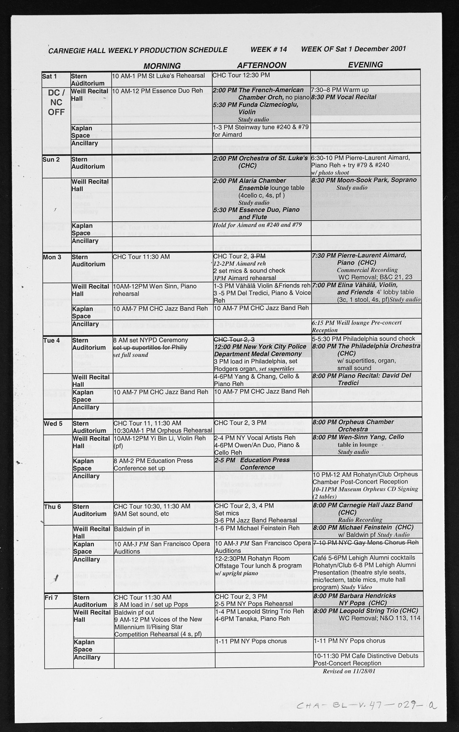 Carnegie Hall Booking Ledger, volume 47, page 29a