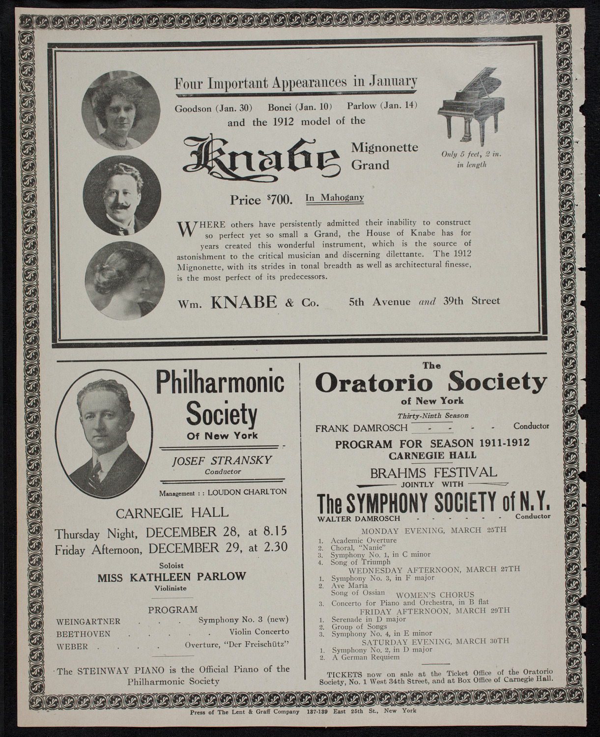 Oratorio Society of New York, December 27, 1911, program page 12