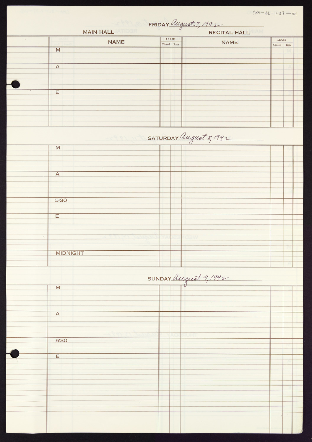 Carnegie Hall Booking Ledger, volume 37, page 101