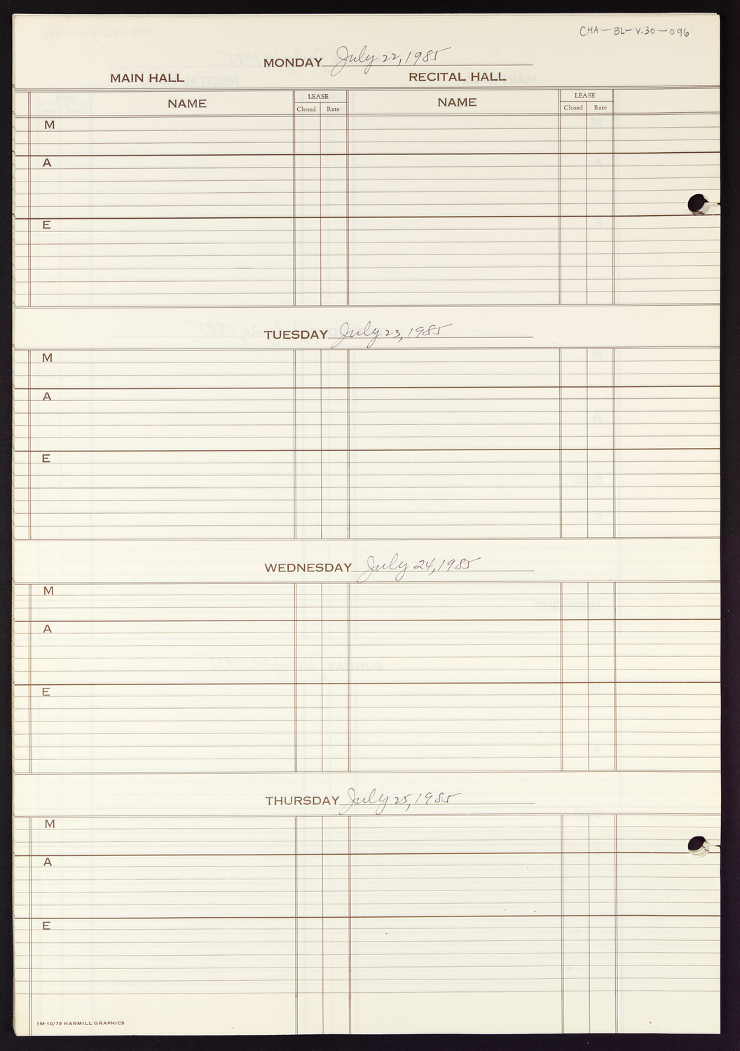 Carnegie Hall Booking Ledger, volume 30, page 96